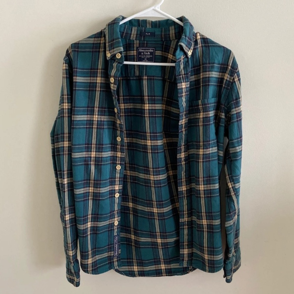 Abercrombie & Fitch slim flannel green tan